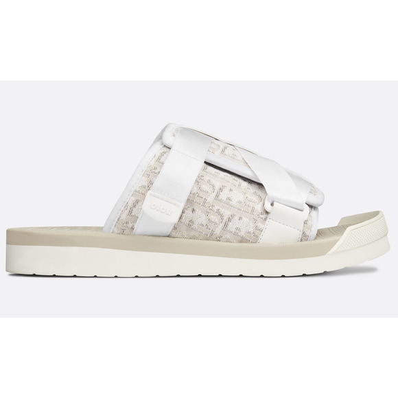 Dior Men Alpha Sandal White Beige Oblique Jacquard Logo Flat Slide Slip On 45 12 - Picture 2 of 12